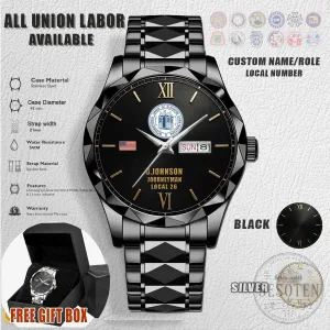 Union of Elevator Constructors Custom Engraved Stainless Steel Watch