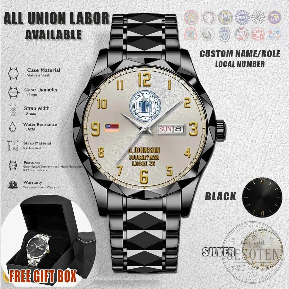 Union of Elevator Constructors Custom Engraved Stainless Steel Watch 8 Union of Elevator Constructors Custom Engraved Stainless Steel Watch
