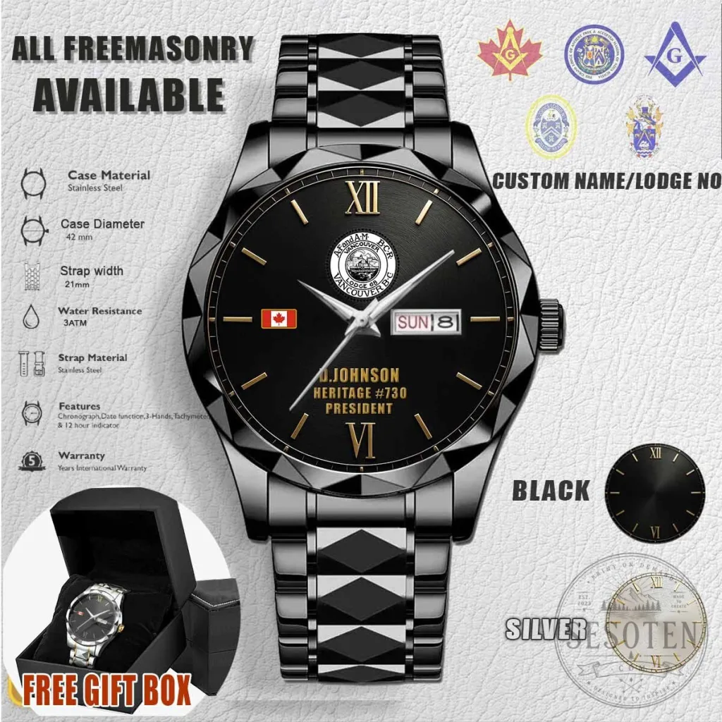 Freemasonry Vancouver Lodge Stainless Steel Men's Wrist Watch 5 Freemasonry Vancouver Lodge Stainless Steel Men's Wrist Watch