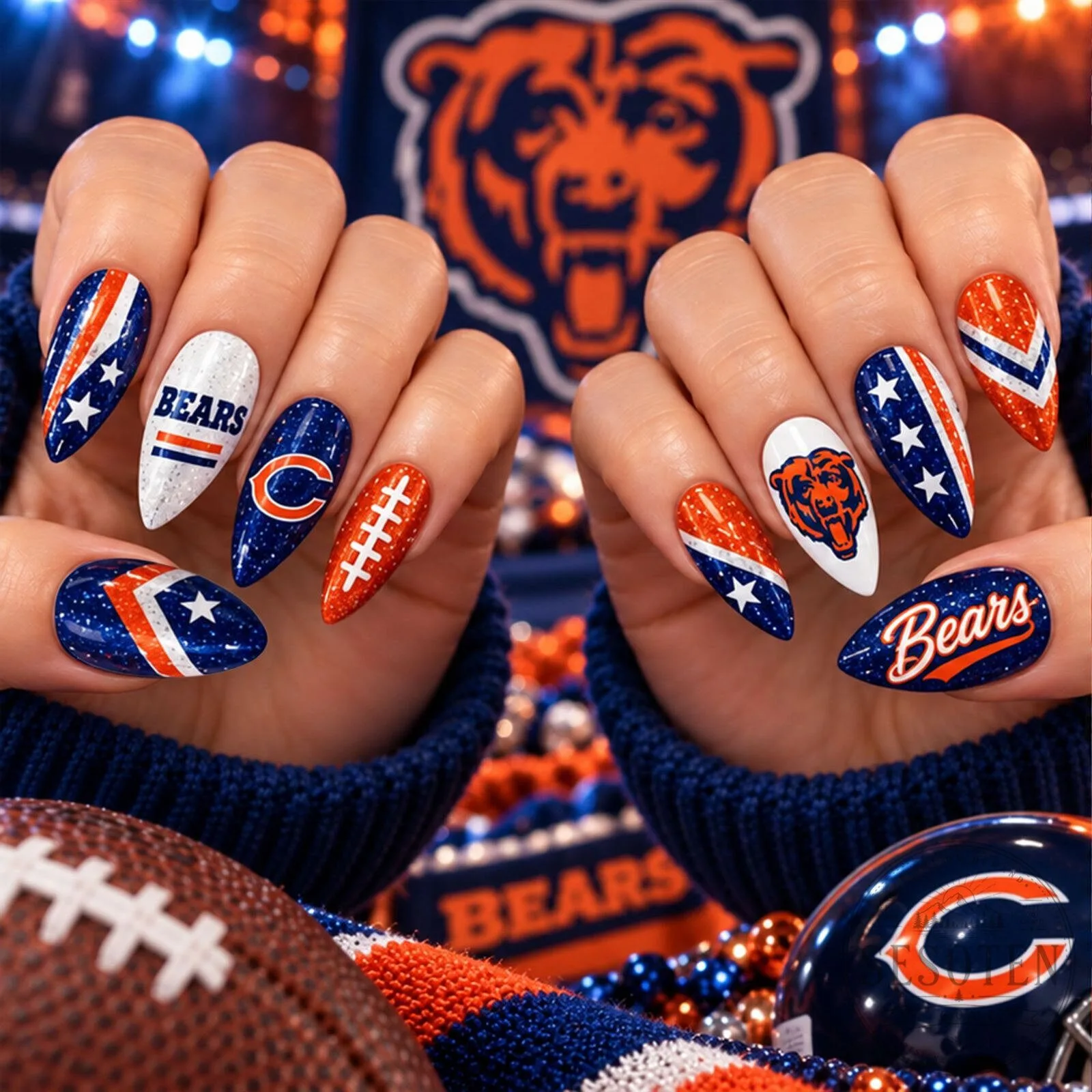 Chicago Bears Sparkle Game Day Football Team Press-On Nails