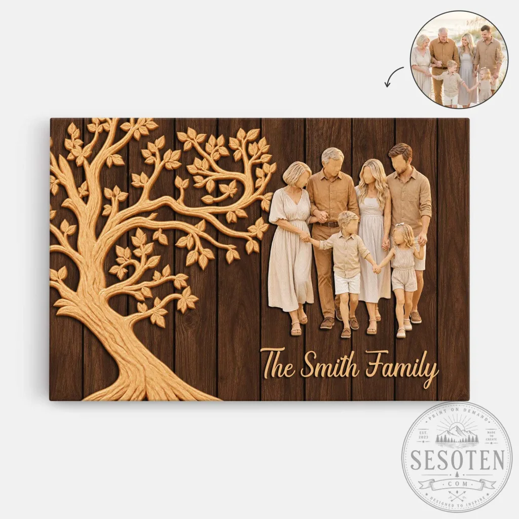 Personalized Family Tree Photo Canvas Wall Art, Custom Family Name Gift 1 Personalized Family Tree Photo Canvas Wall Art, Custom Family Name Gift