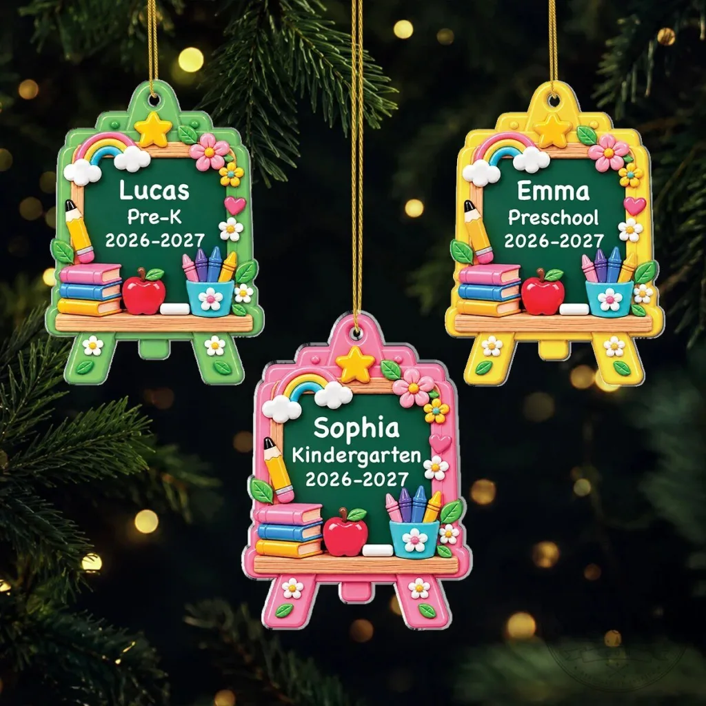 Personalized Back to School Easel Acrylic Ornament for Kids, First Day of School Keepsake Personalized Back to School Easel Acrylic Ornament for Kids, First Day of School Keepsake