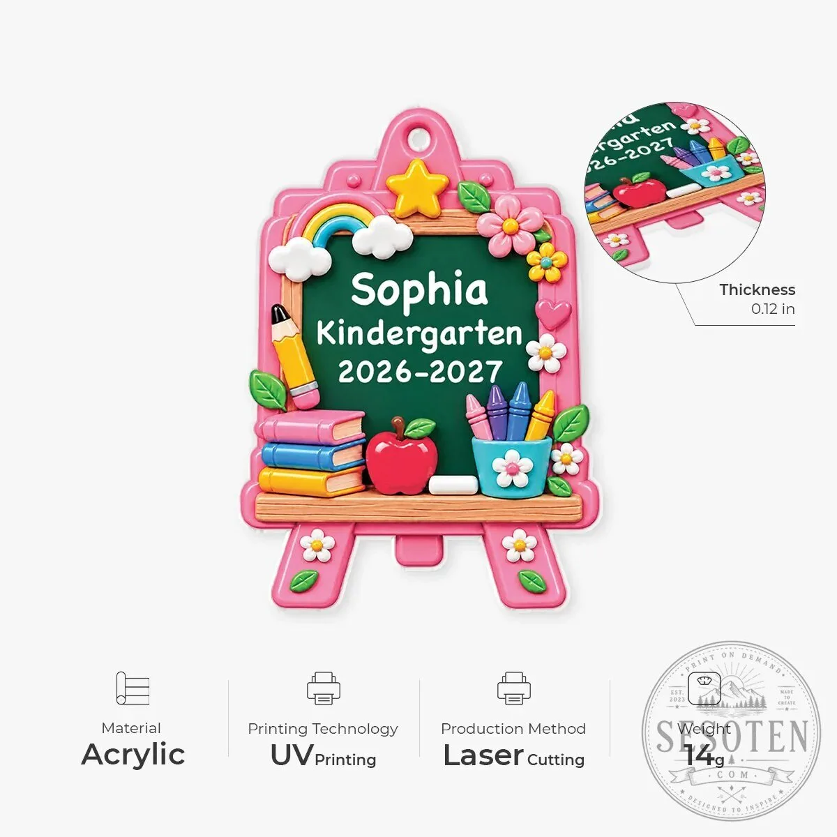 Personalized Back to School Easel Acrylic Ornament for Kids, First Day of School Keepsake 12 Personalized Back to School Easel Acrylic Ornament for Kids, First Day of School Keepsake