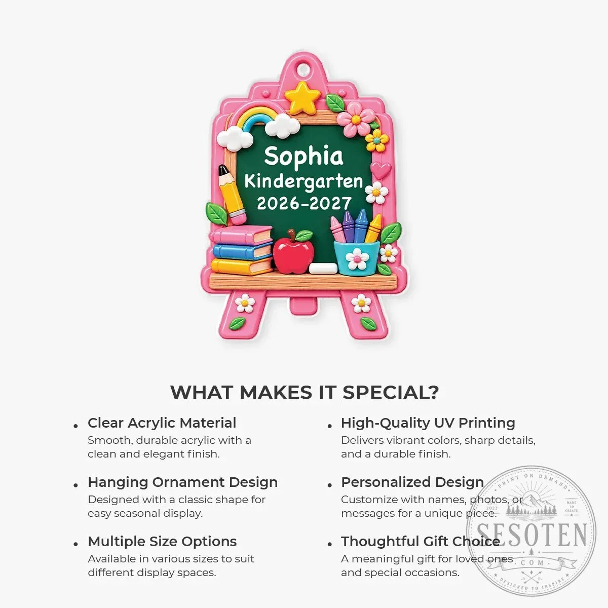 Personalized Back to School Easel Acrylic Ornament for Kids, First Day of School Keepsake 15 Personalized Back to School Easel Acrylic Ornament for Kids, First Day of School Keepsake