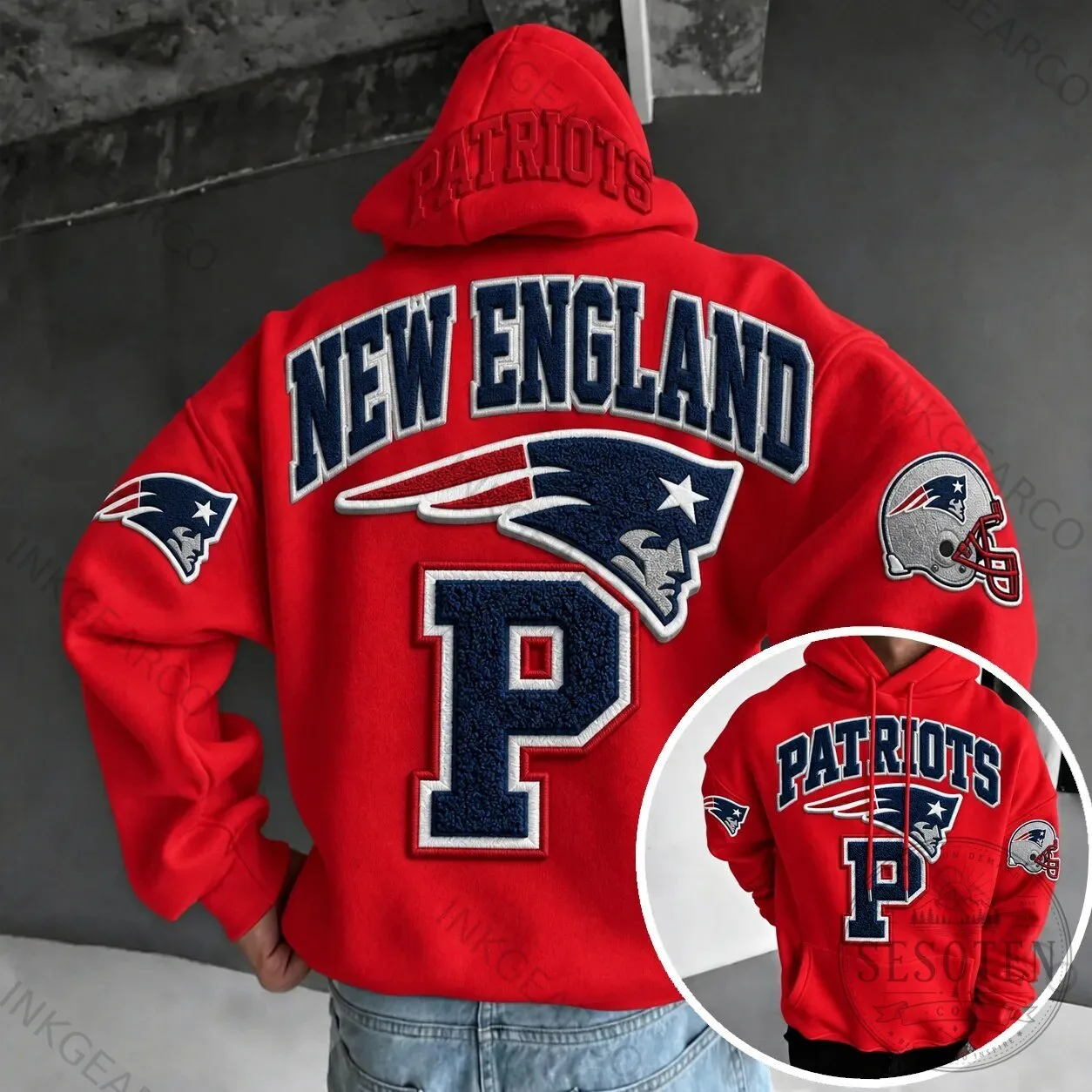 New England Patriots NFL Football Team Red Embroidered Logo Hoodie 1 New England Patriots NFL Football Team Red Embroidered Logo Hoodie