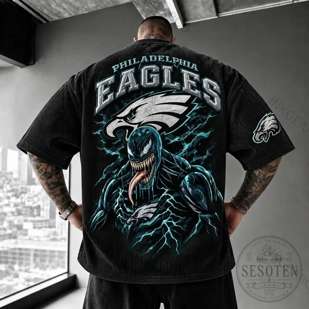 Philadelphia Eagles Venom Marvel Comics Corduroy Oversized Short-Sleeve T-Shirt 8 Philadelphia Eagles Venom Marvel Comics Corduroy Oversized Short-Sleeve T-Shirt