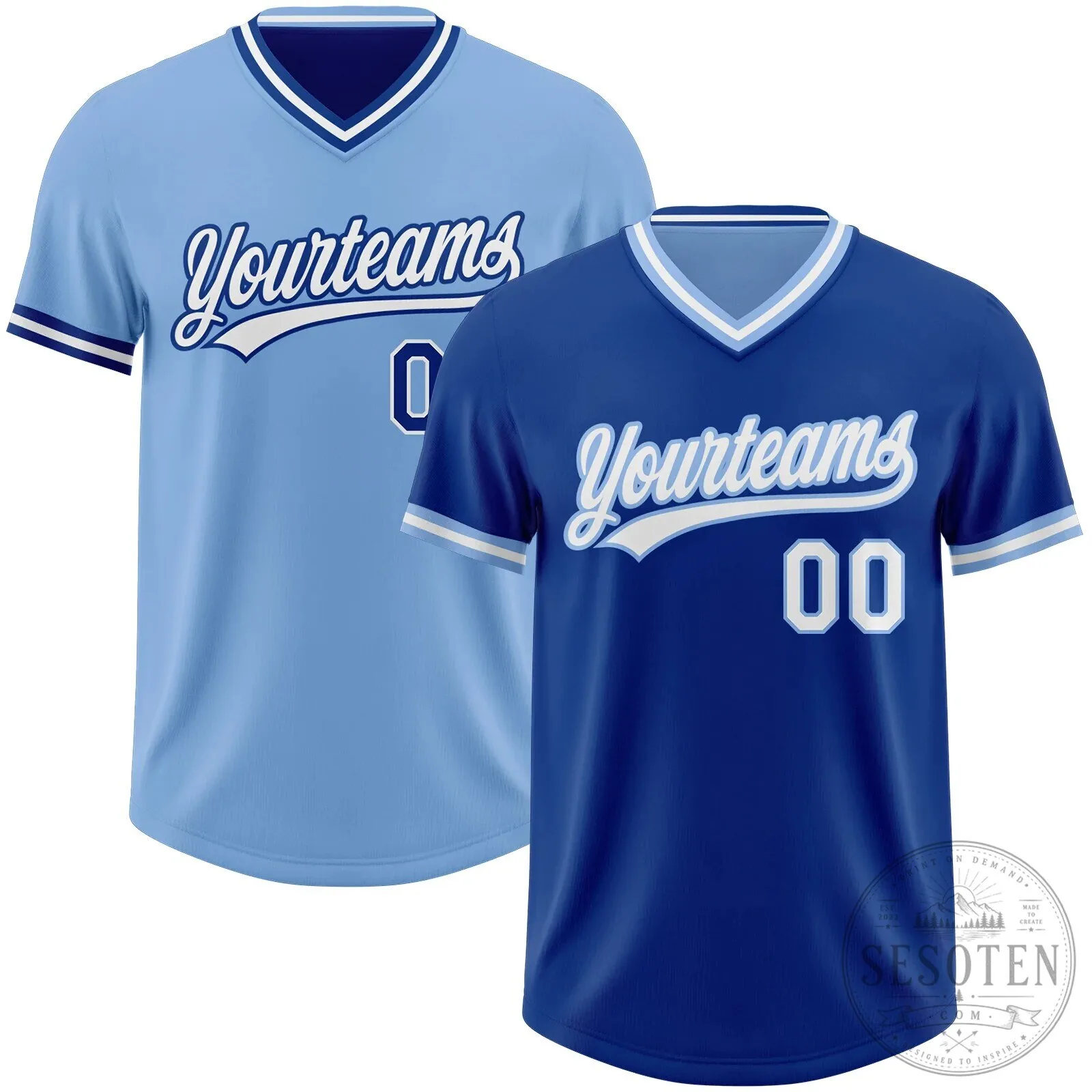 Custom Royal Blue Light Blue Reversible Pullover Baseball Jersey