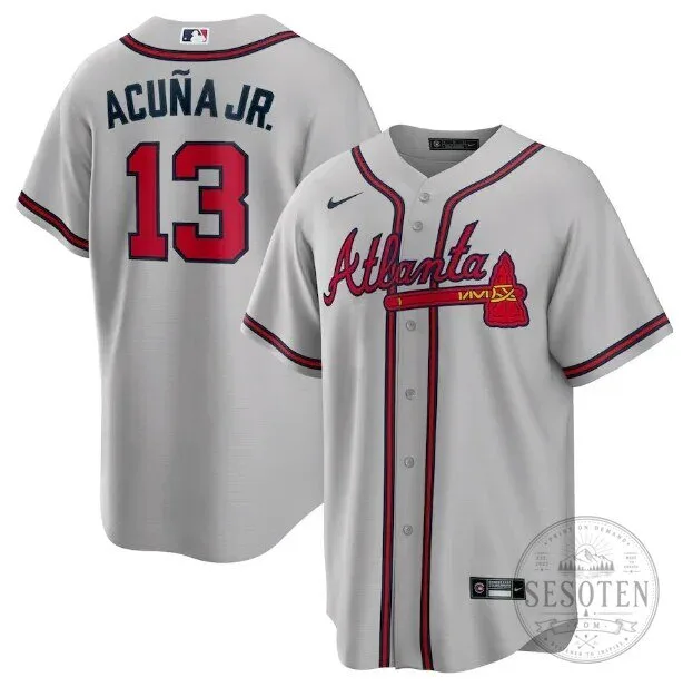 Atlanta Braves Ronald Acuna Jr. Gray Baseball Jersey 1 Atlanta Braves Ronald Acuna Jr. Gray Baseball Jersey