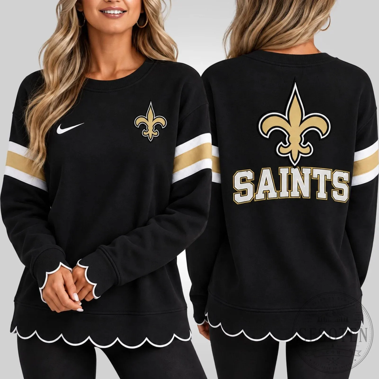 New Orleans Saints Women's Scalloped Hem Crewneck Sweatshirt