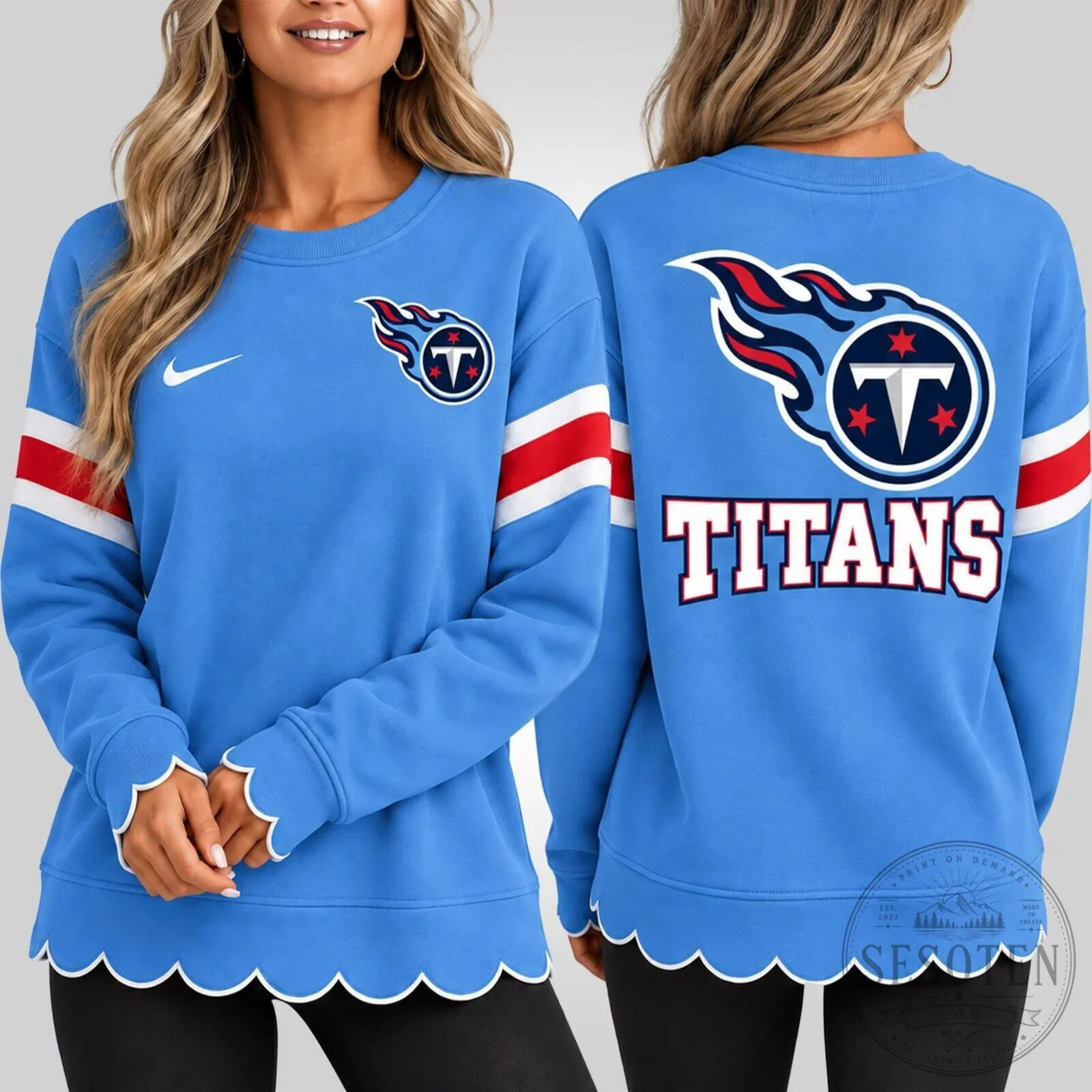 Tennessee Titans Women's Scalloped Hem Crewneck Sweatshirt 2 Tennessee Titans Women's Scalloped Hem Crewneck Sweatshirt