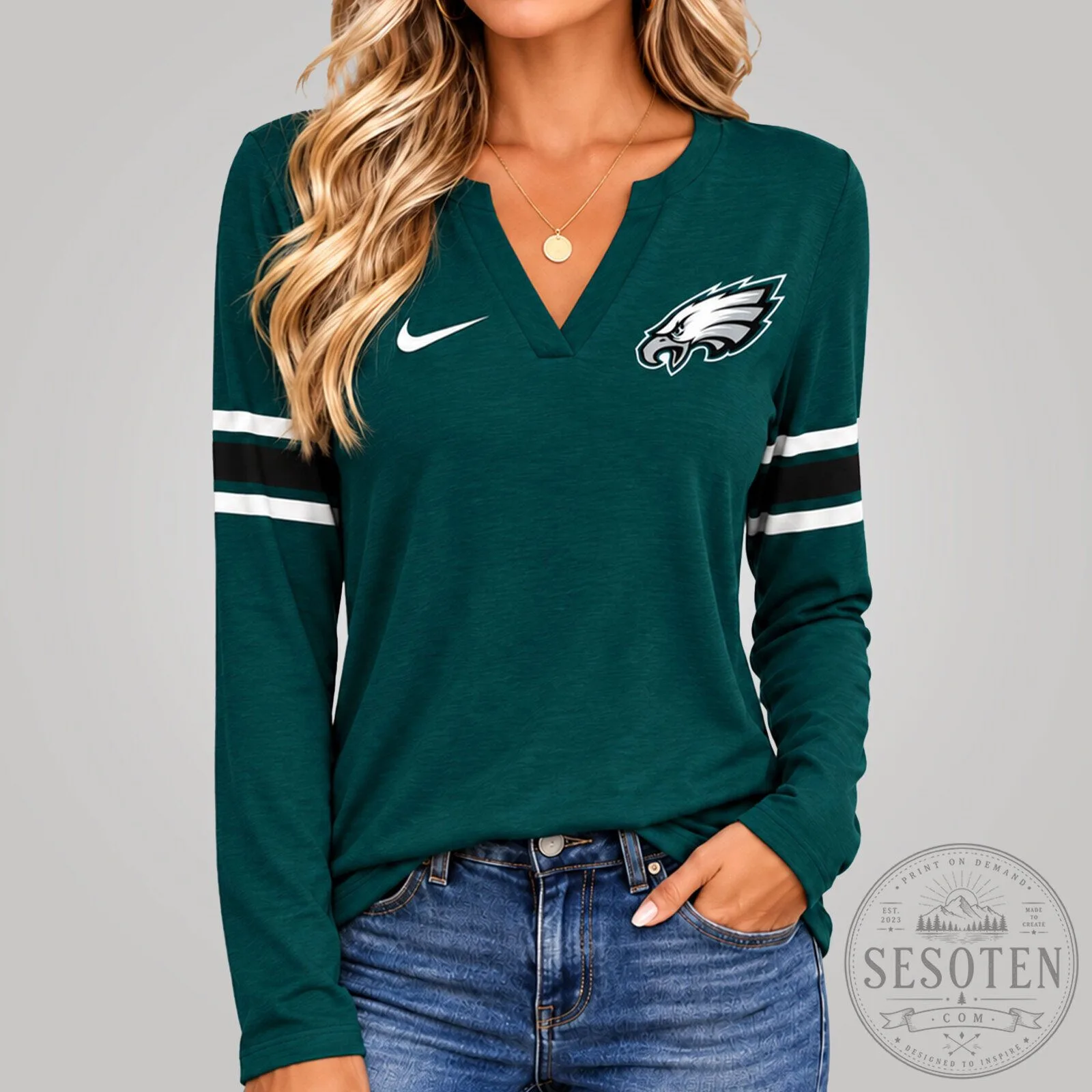 Philadelphia Eagles Women's Nike Vintage V-Neck Long Sleeve Fan Shirt