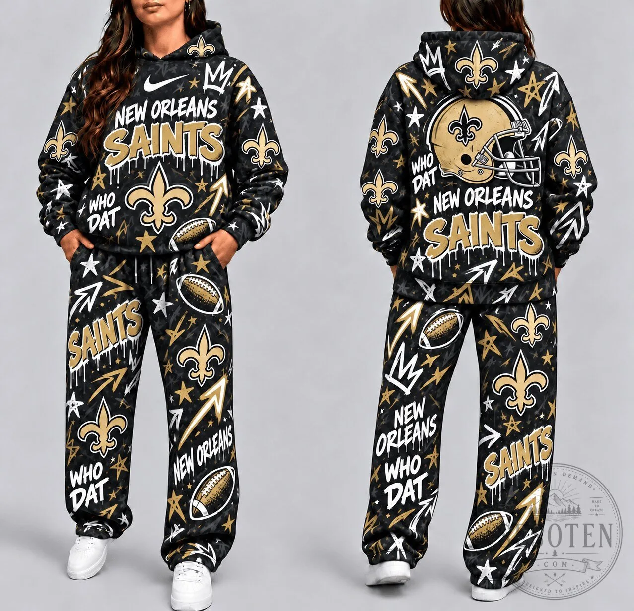 New Orleans Saints Graffiti Style Black Gold Football Team Hoodie