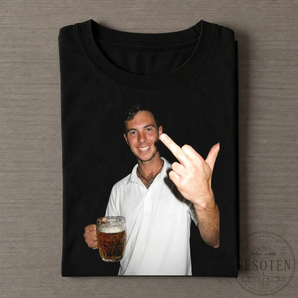 Ty Johnson Giving the Finger and Holding a Beer Mug Funny Black T-Shirt Ty Johnson Giving the Finger and Holding a Beer Mug Funny Black T-Shirt