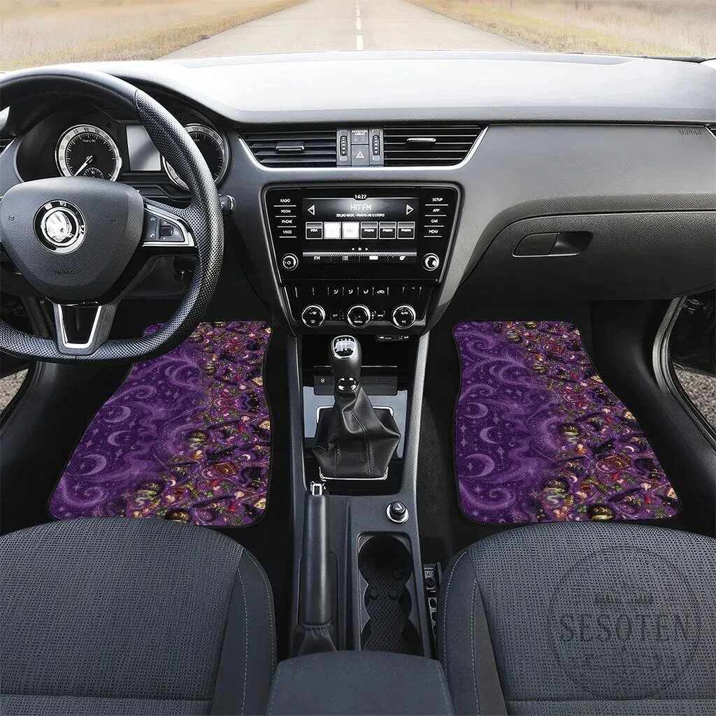 Mystical Wiccan Magic Herb Cauldron Black Cat Purple Car Mat Set 8 Mystical Wiccan Magic Herb Cauldron Black Cat Purple Car Mat Set