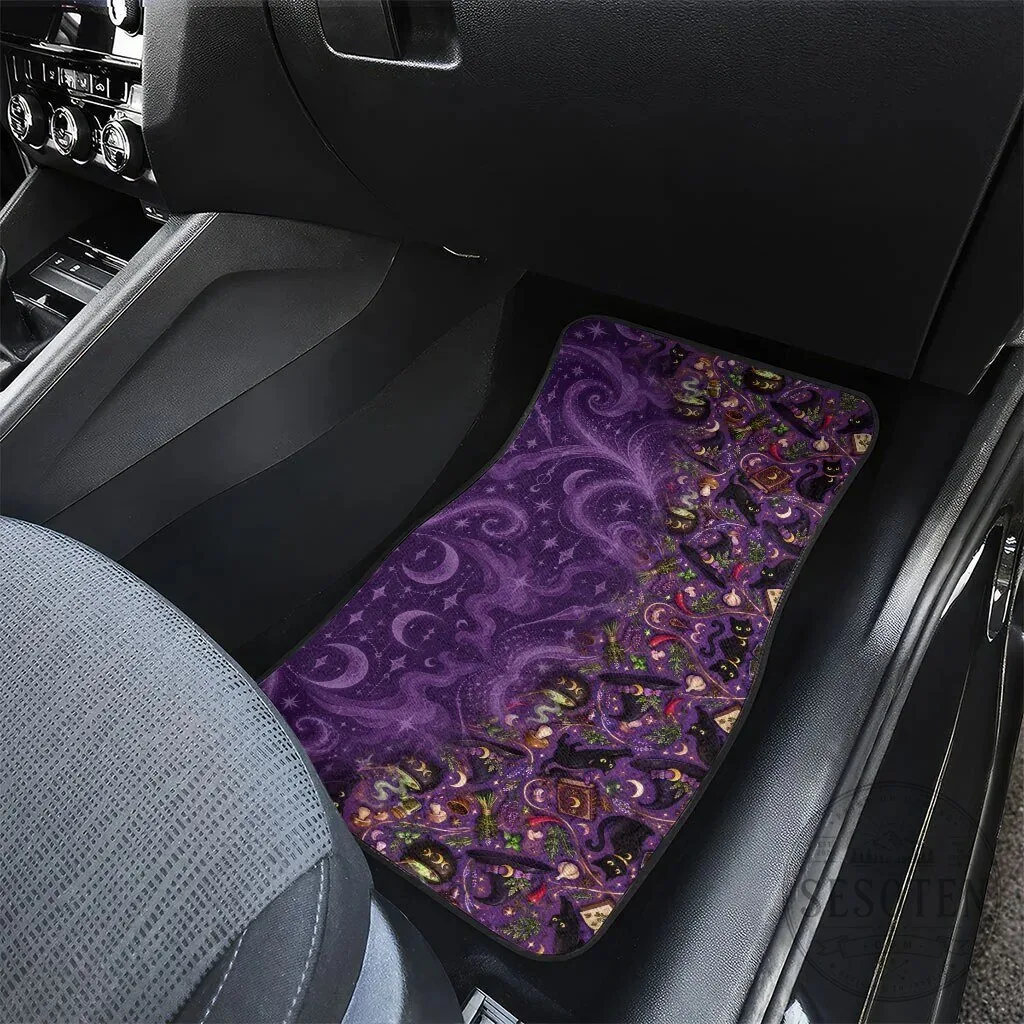 Mystical Wiccan Magic Herb Cauldron Black Cat Purple Car Mat Set 10 Mystical Wiccan Magic Herb Cauldron Black Cat Purple Car Mat Set