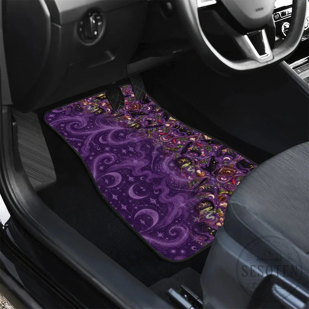 Mystical Wiccan Magic Herb Cauldron Black Cat Purple Car Mat Set 11 Mystical Wiccan Magic Herb Cauldron Black Cat Purple Car Mat Set