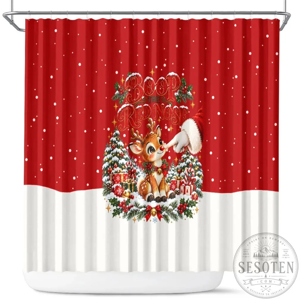 Cute Reindeer Boop The Red Nose Christmas Shower Curtain