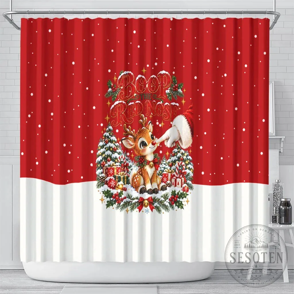Cute Reindeer Boop The Red Nose Christmas Shower Curtain 6 Cute Reindeer Boop The Red Nose Christmas Shower Curtain