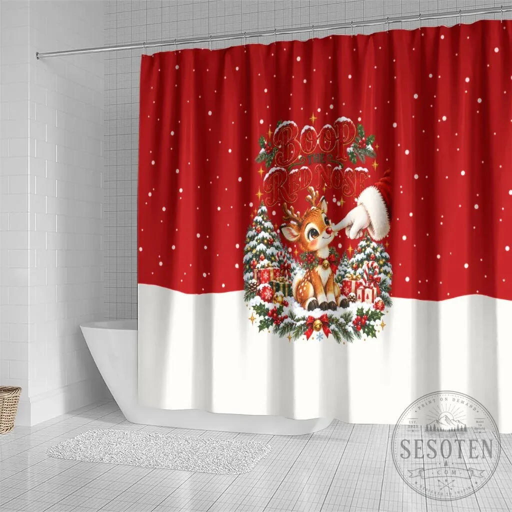 Cute Reindeer Boop The Red Nose Christmas Shower Curtain 7 Cute Reindeer Boop The Red Nose Christmas Shower Curtain