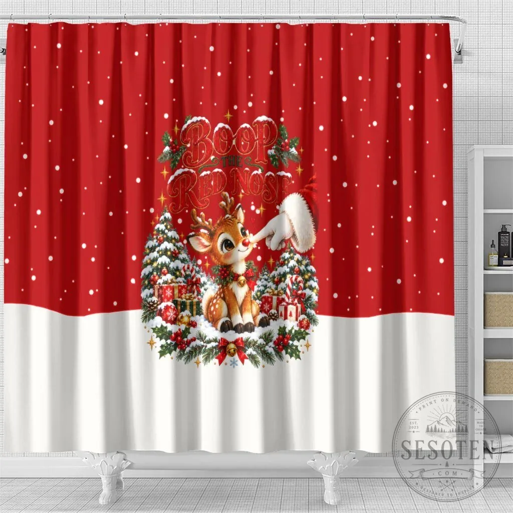 Cute Reindeer Boop The Red Nose Christmas Shower Curtain 9 Cute Reindeer Boop The Red Nose Christmas Shower Curtain