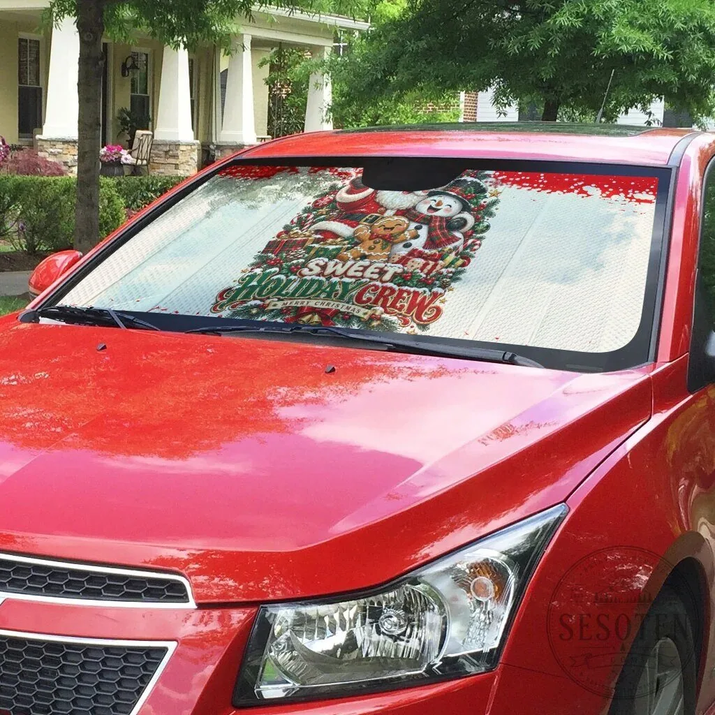 Sweet Holiday Crew Merry Christmas Santa Snowman Gingerbread Man Car Sunshade 8 Sweet Holiday Crew Merry Christmas Santa Snowman Gingerbread Man Car Sunshade