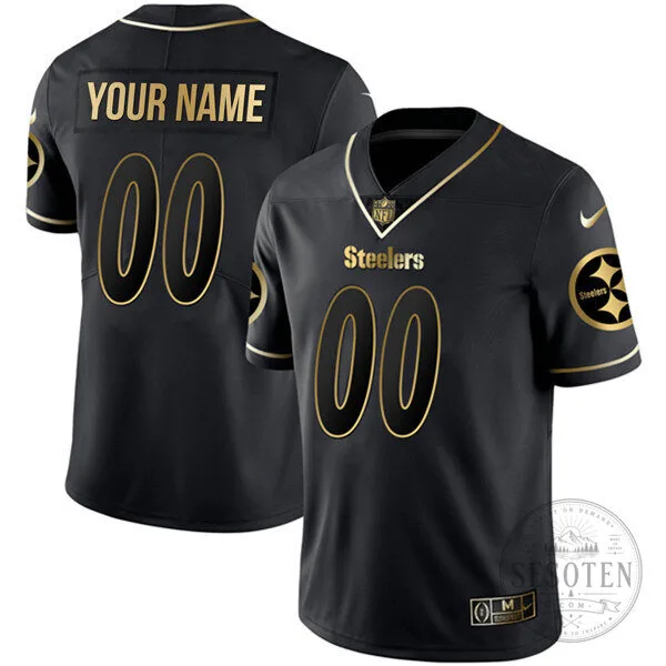 Pittsburgh Steelers Black Gold Custom Name and Number American Football Jersey