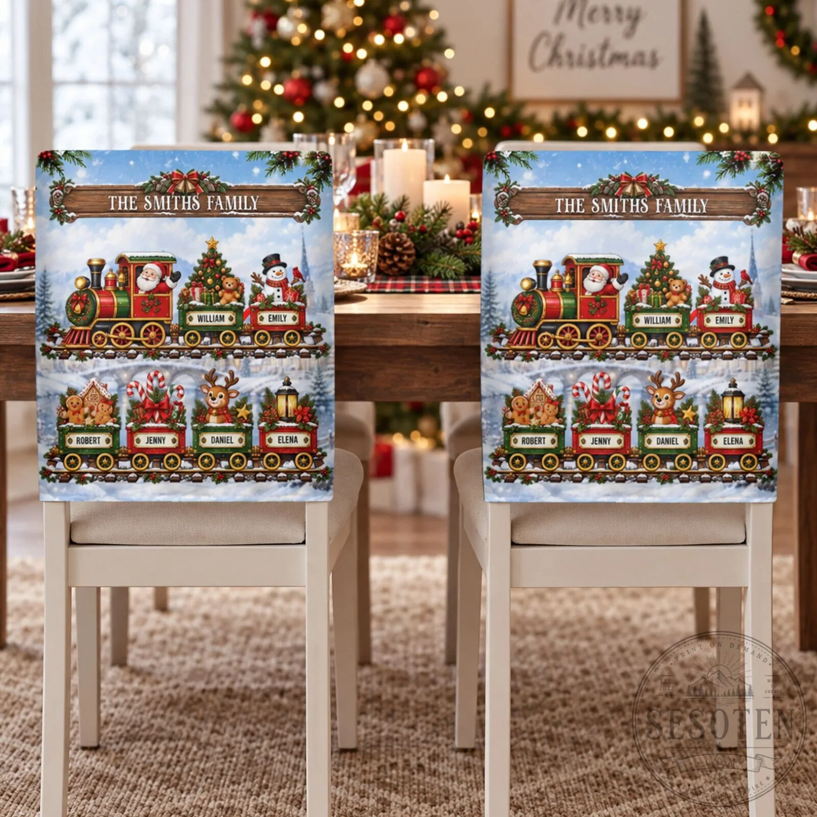 Personalized Christmas Train Family Name Dining Chair Cover Holiday Decor 7 Personalized Christmas Train Family Name Dining Chair Cover Holiday Decor