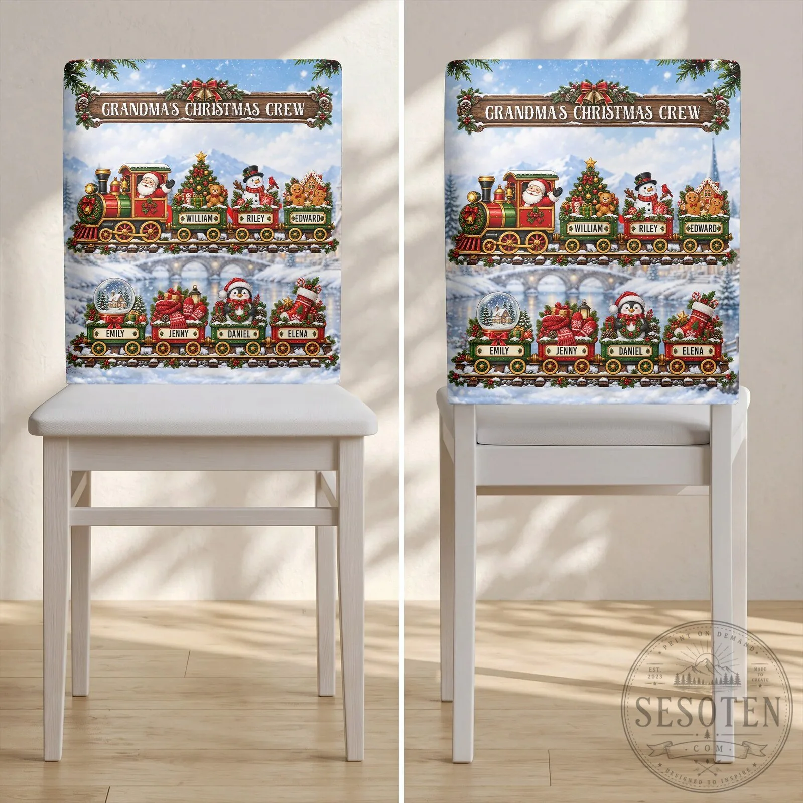 Personalized Christmas Train Family Name Dining Chair Cover Holiday Decor 9 Personalized Christmas Train Family Name Dining Chair Cover Holiday Decor