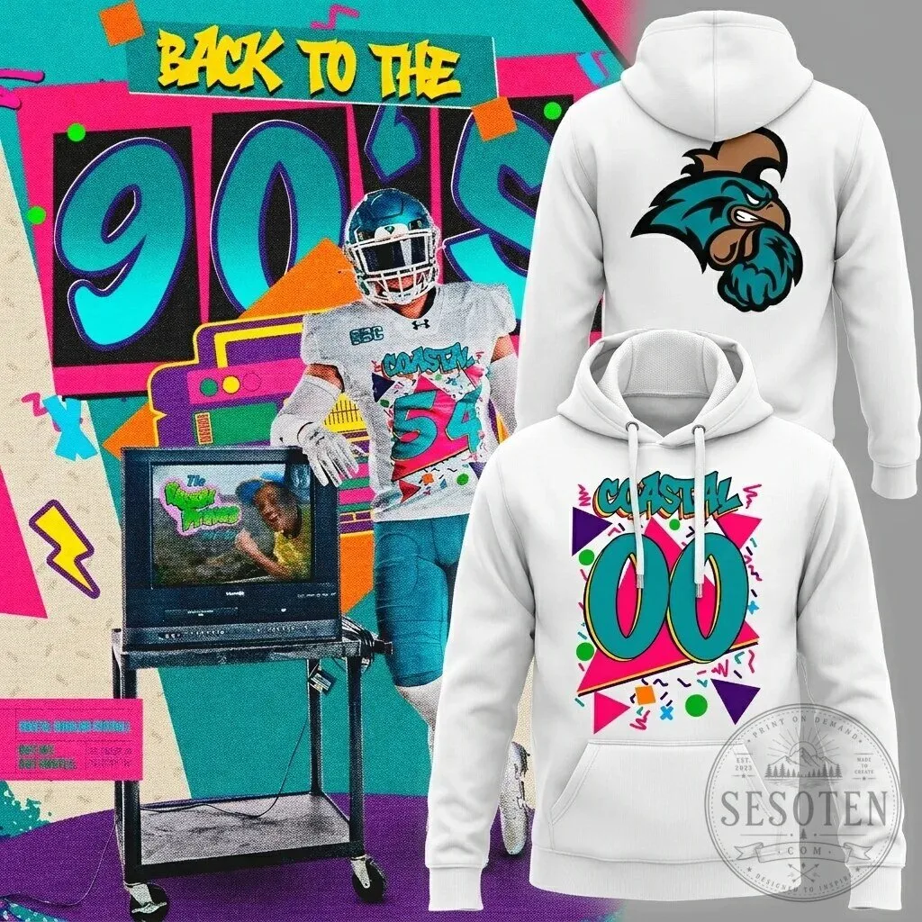 Coastal Carolina Chanticleers Back to the 90s Throwback White Hoodie