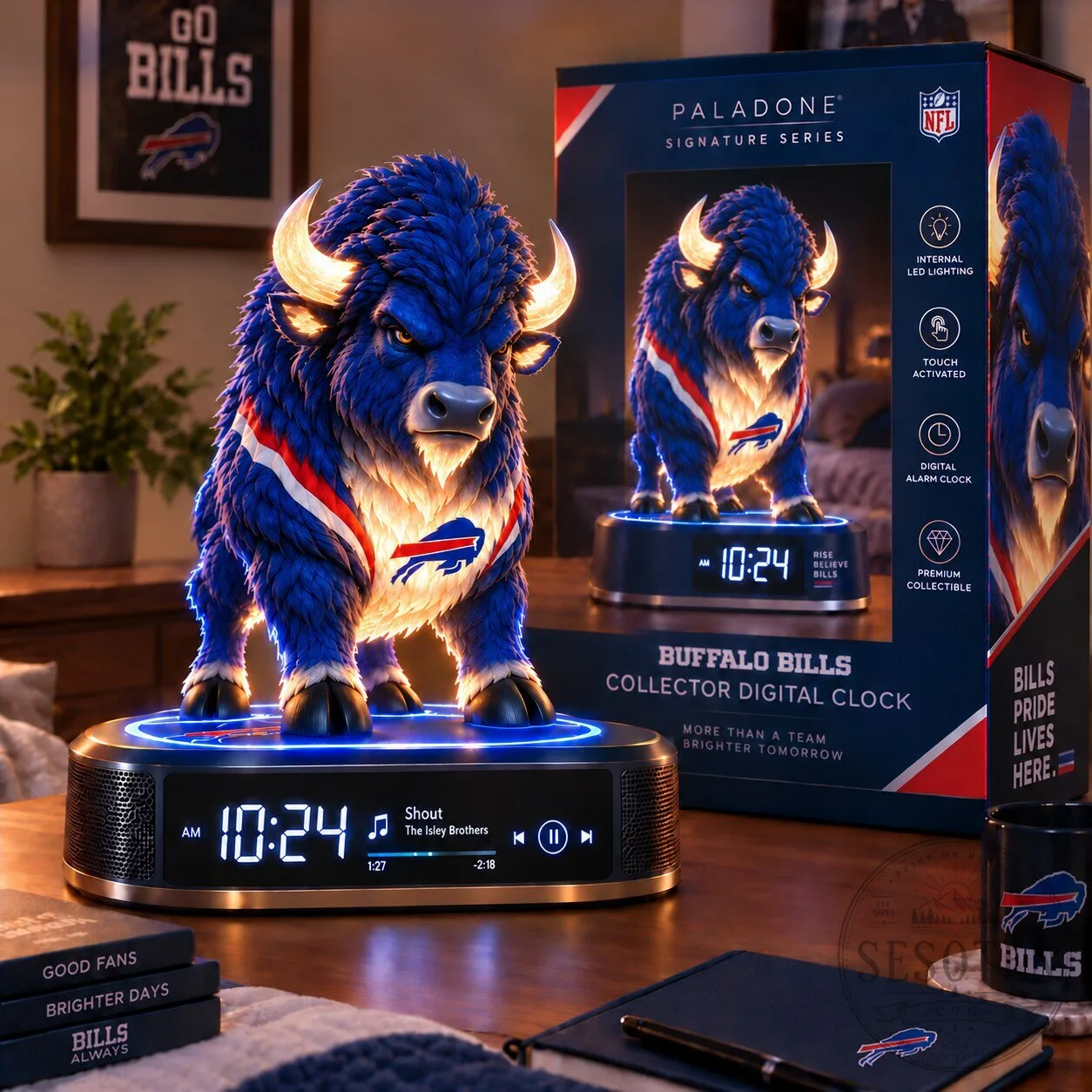 Buffalo Bills NFL Football Team Collectible Digital Alarm Clock with LED Lighting