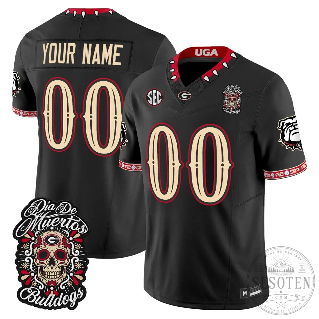 Georgia Bulldogs Dia de los Muertos Custom Football Jersey 51 Georgia Bulldogs Dia de los Muertos Custom Football Jersey