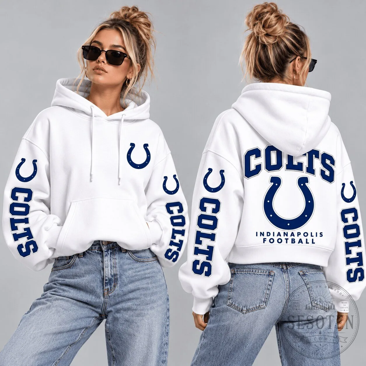 Indianapolis Colts Football Team Logo White Pullover Hoodie