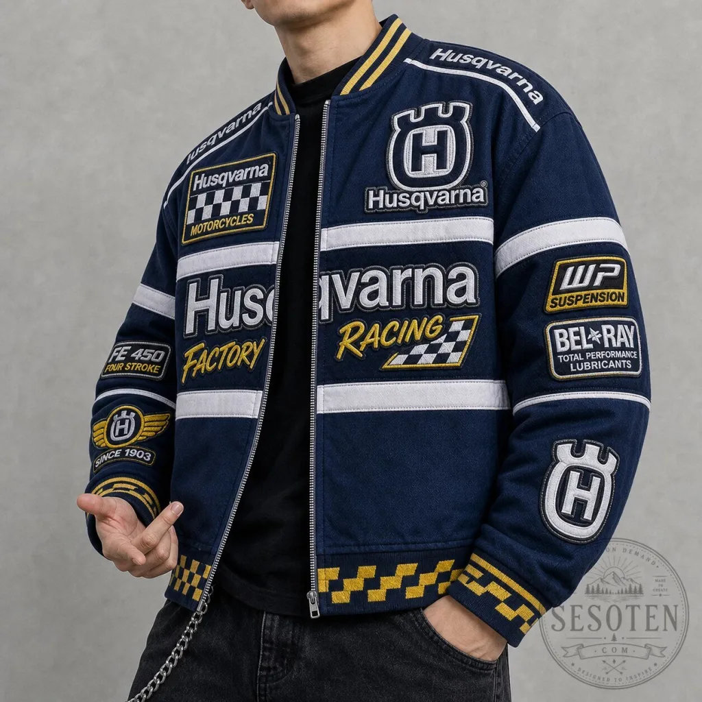 Husqvarna Motorcycles Racing Factory Bomber Jacket for Men Husqvarna Motorcycles Racing Factory Bomber Jacket for Men