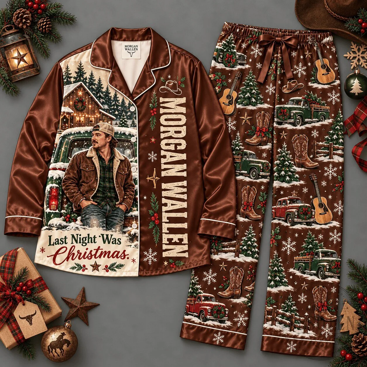 Morgan Wallen Last Night Was Christmas Woodland Pattern Long Sleeve Pajamas 1 Morgan Wallen Last Night Was Christmas Woodland Pattern Long Sleeve Pajamas