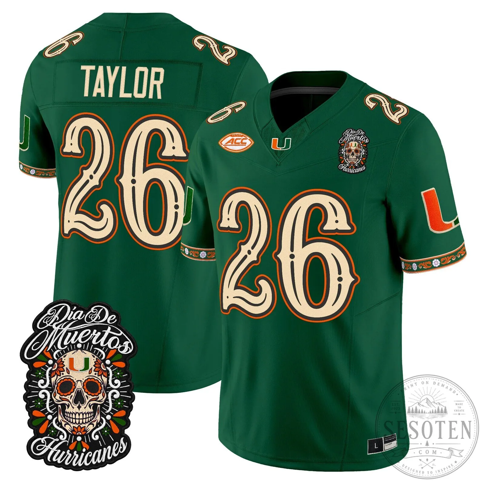 Miami Hurricanes Día de los Muertos Football Jersey - Custom Name & Number