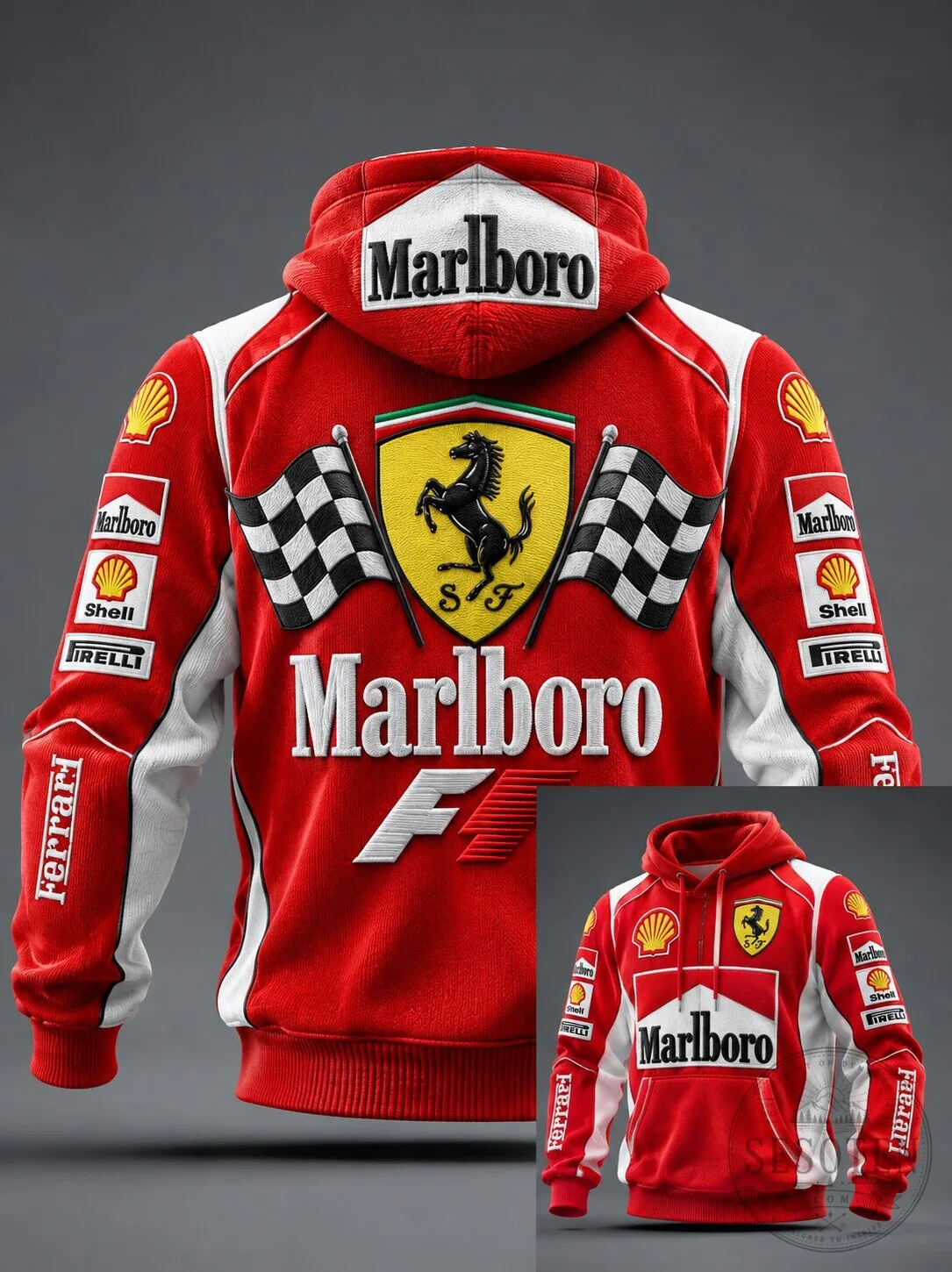 Ferrari Marlboro Racing Team Red and White Full Print Hoodie