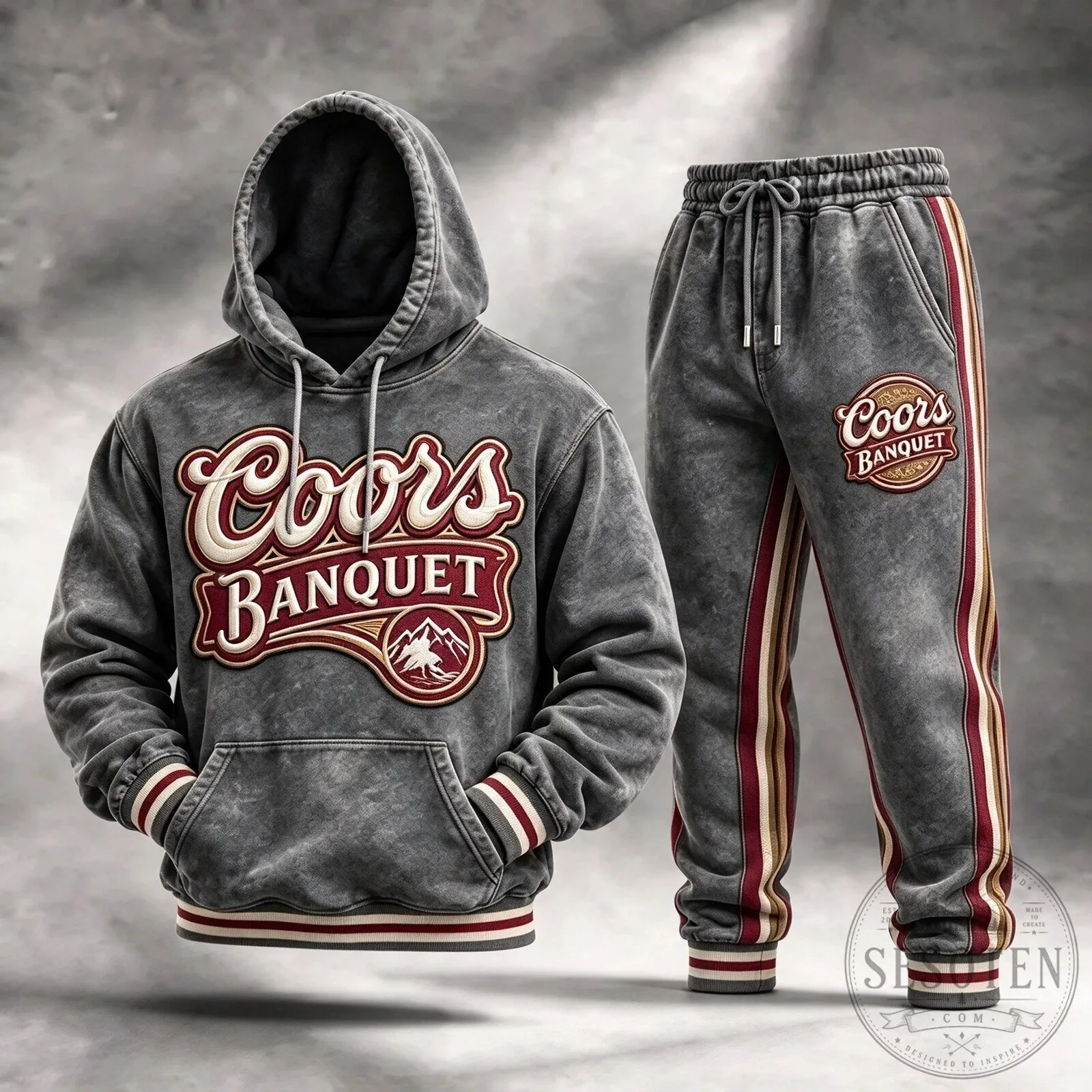Coors Banquet Beer Logo Vintage Distressed Gray Hoodie and Sweatpants Set 2 Coors Banquet Beer Logo Vintage Distressed Gray Hoodie and Sweatpants Set