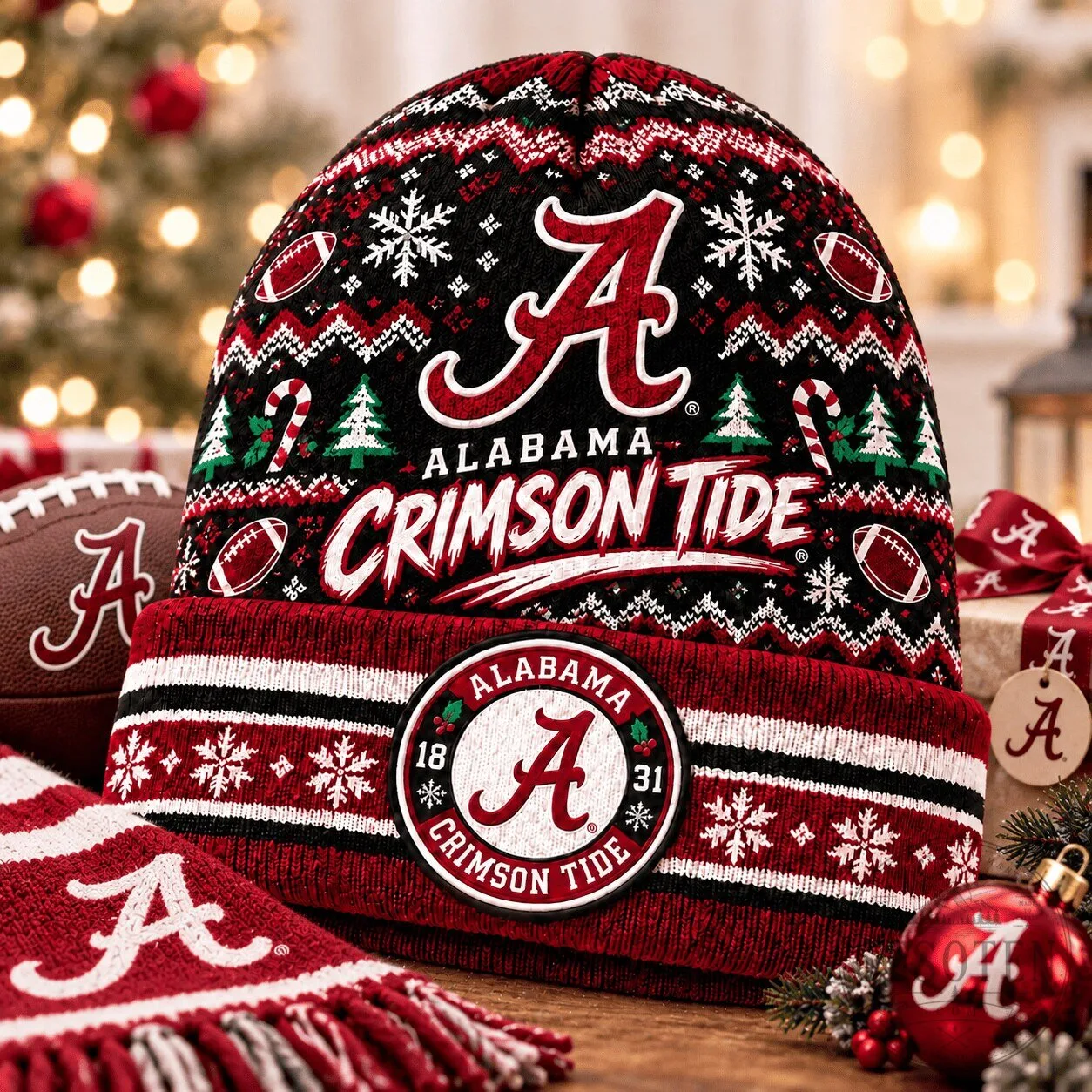 Alabama Crimson Tide Christmas Holiday Beanie Hat