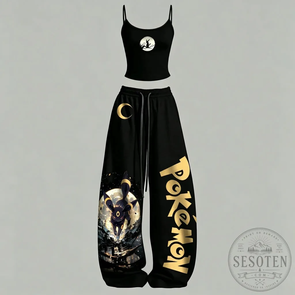 Pokemon Umbreon Moonlit Night Black Tank Top and Pants Set Pokemon Umbreon Moonlit Night Black Tank Top and Pants Set