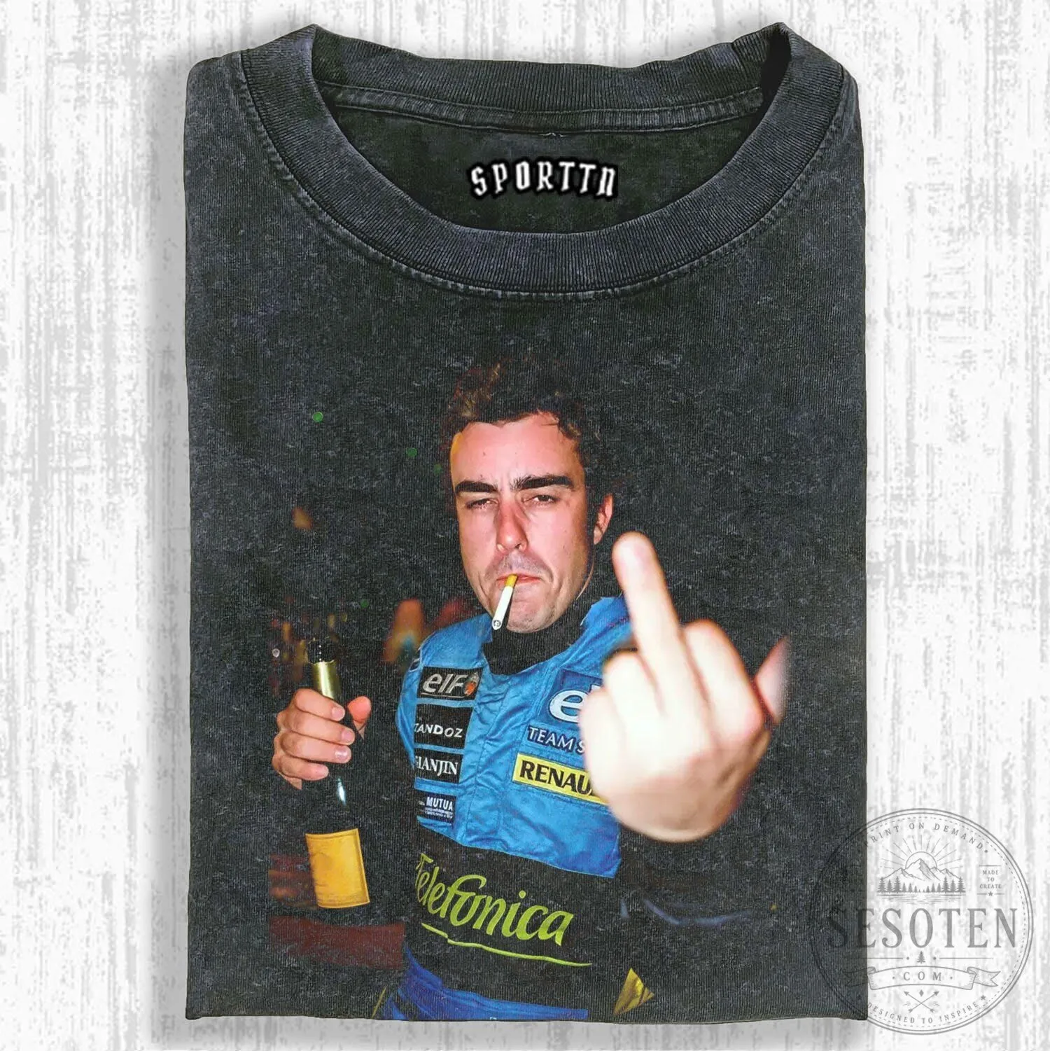 Fernando Alonso Formula One Middle Finger Celebration Vintage T-Shirt
