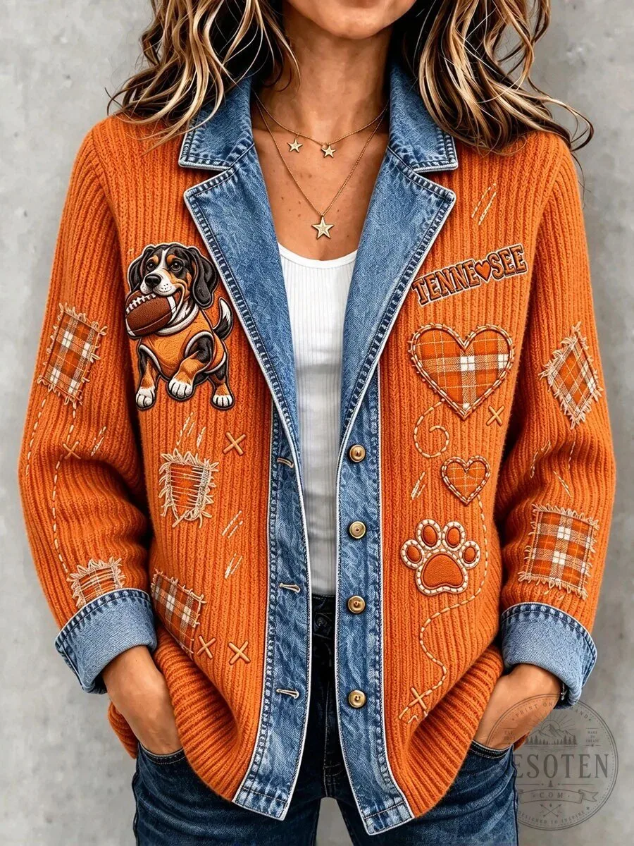 Tennessee Volunteers Football Dog Patchwork Denim Jacket