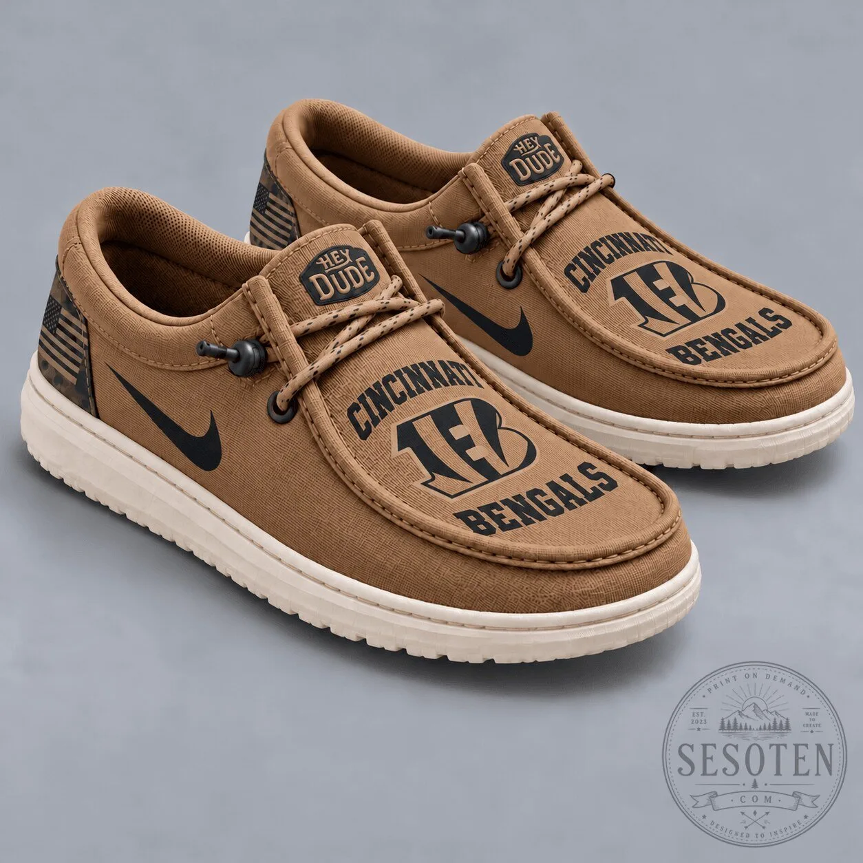 Hey Dude Style Loafer Shoes for Men and Women featuring Cincinnati Bengals