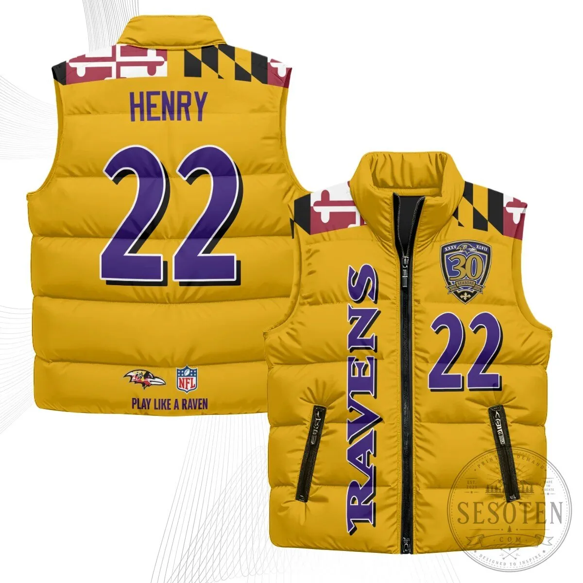 Baltimore Ravens Lamar Jackson Number 8 NFL Football Puffer Vest 53 Baltimore Ravens Lamar Jackson Number 8 NFL Football Puffer Vest