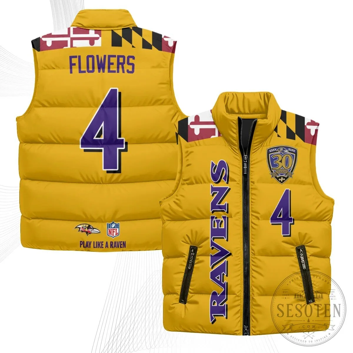 Baltimore Ravens Lamar Jackson Number 8 NFL Football Puffer Vest 54 Baltimore Ravens Lamar Jackson Number 8 NFL Football Puffer Vest