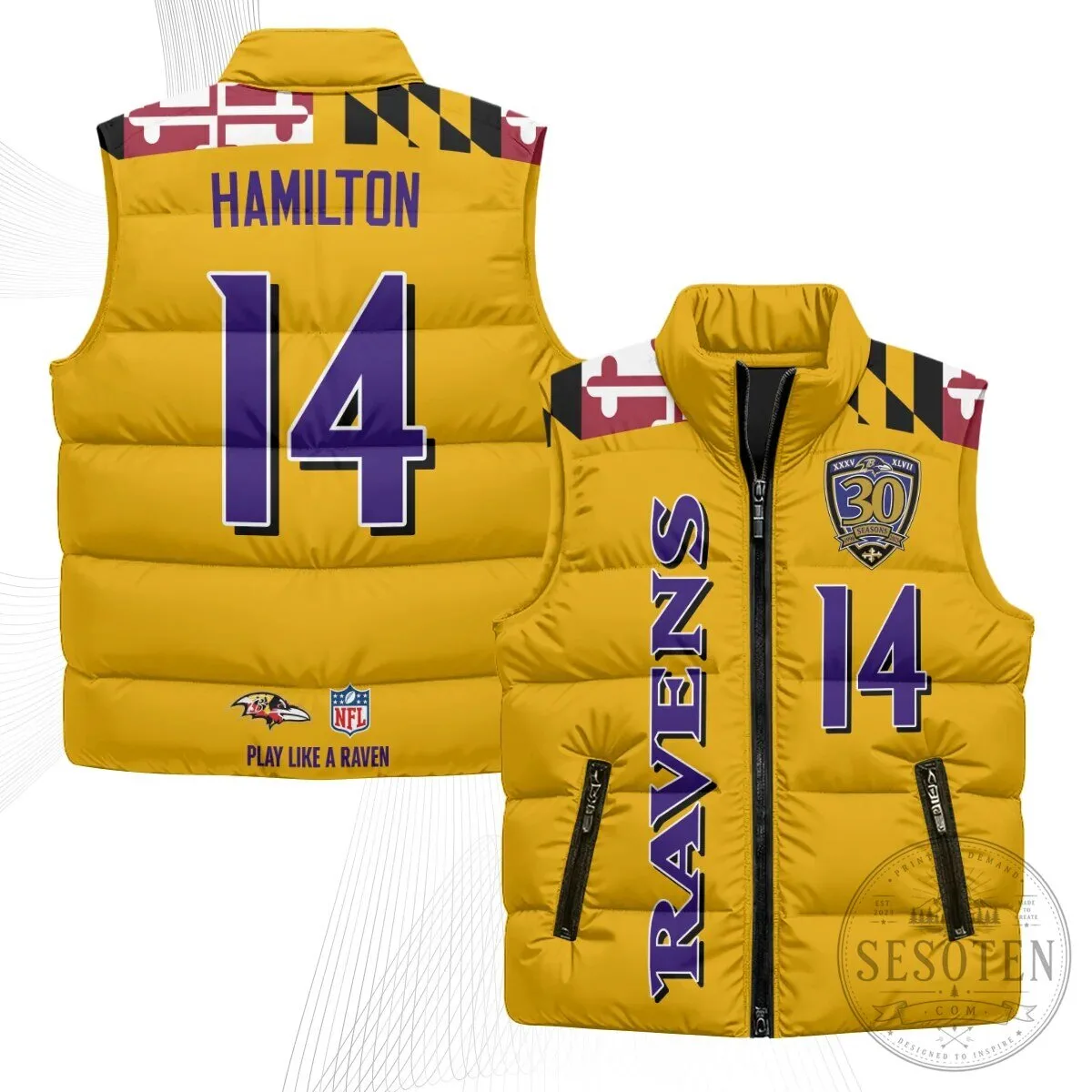 Baltimore Ravens Lamar Jackson Number 8 NFL Football Puffer Vest 55 Baltimore Ravens Lamar Jackson Number 8 NFL Football Puffer Vest
