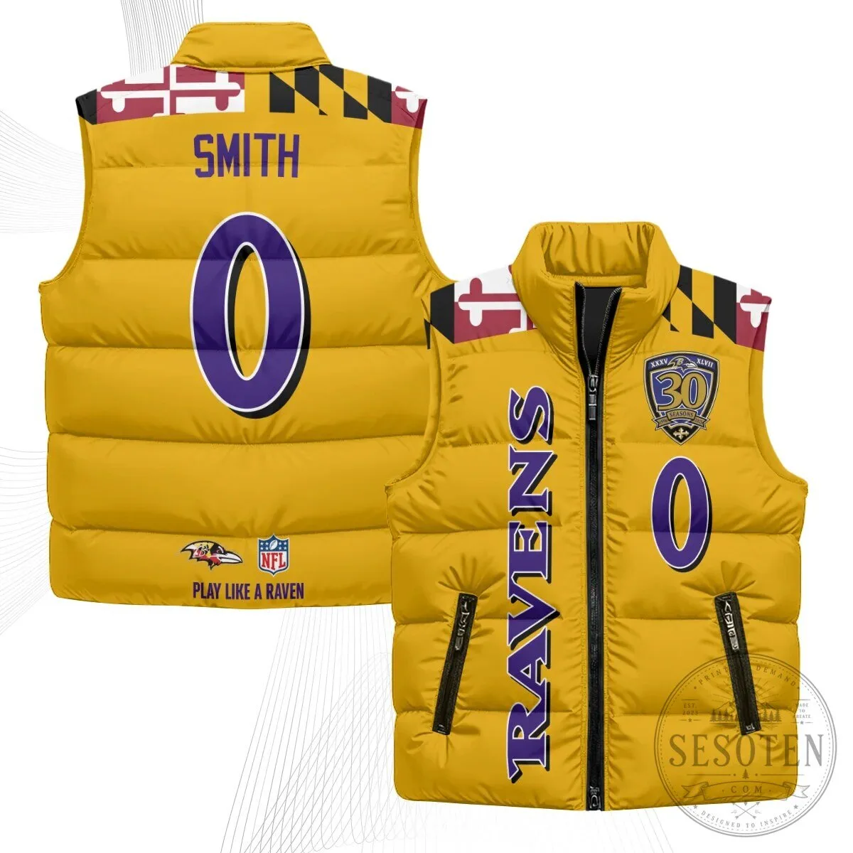 Baltimore Ravens Lamar Jackson Number 8 NFL Football Puffer Vest 56 Baltimore Ravens Lamar Jackson Number 8 NFL Football Puffer Vest