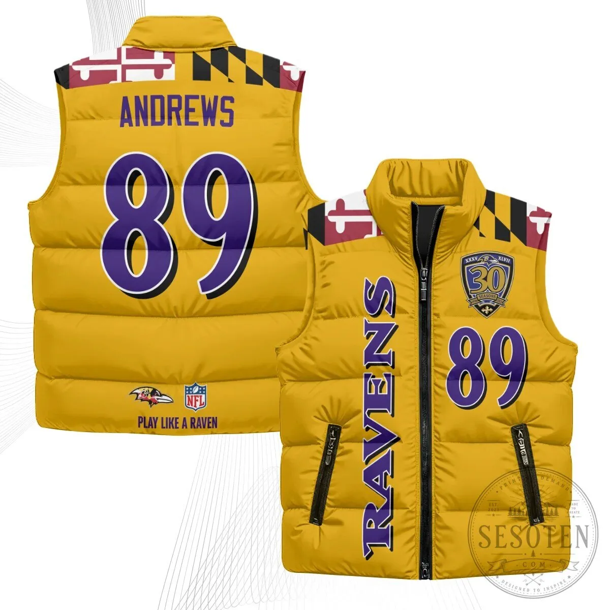 Baltimore Ravens Lamar Jackson Number 8 NFL Football Puffer Vest 57 Baltimore Ravens Lamar Jackson Number 8 NFL Football Puffer Vest