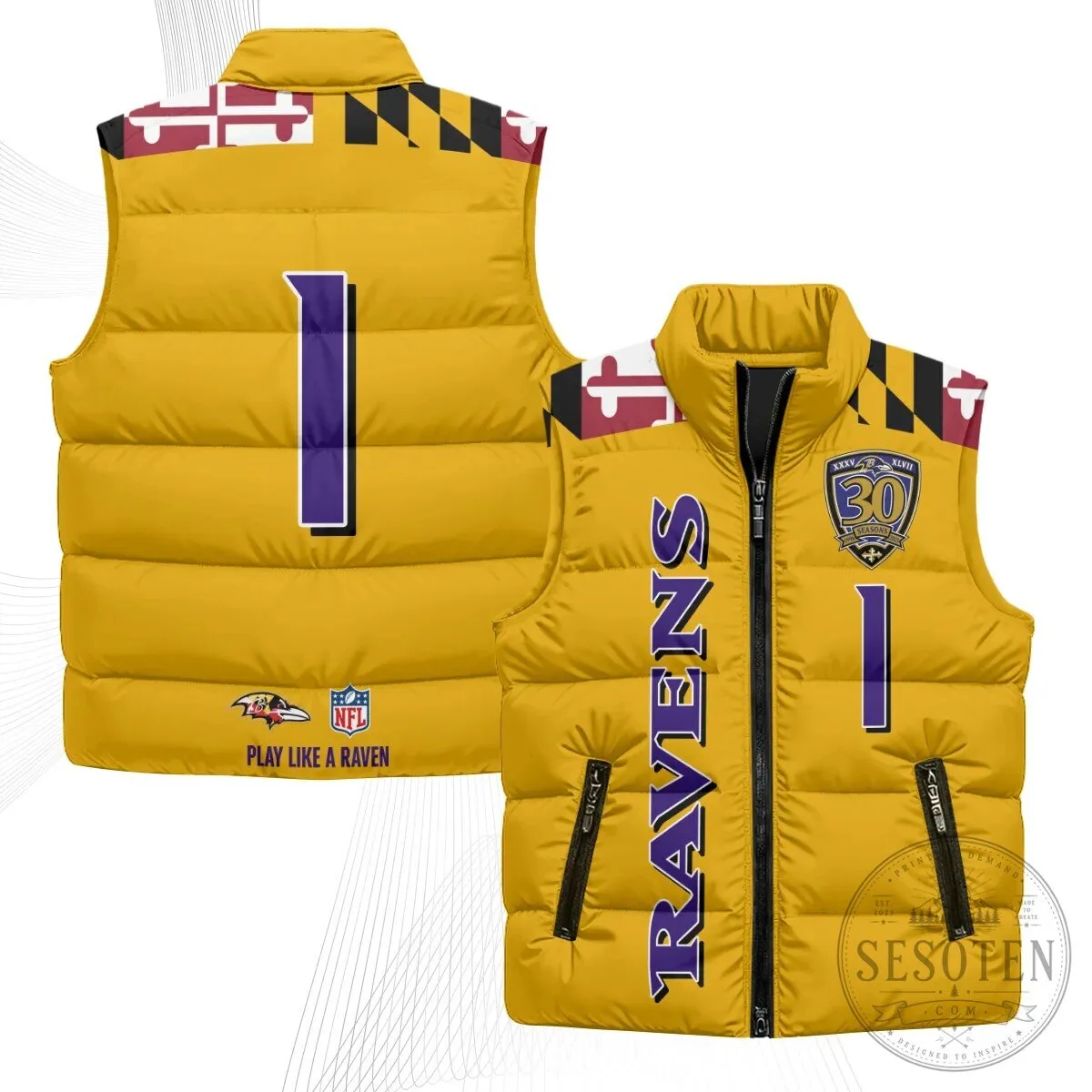 Baltimore Ravens Lamar Jackson Number 8 NFL Football Puffer Vest 60 Baltimore Ravens Lamar Jackson Number 8 NFL Football Puffer Vest