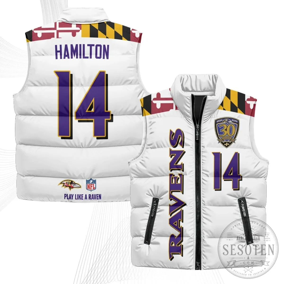 Baltimore Ravens Lamar Jackson Number 8 NFL Football Puffer Vest 65 Baltimore Ravens Lamar Jackson Number 8 NFL Football Puffer Vest