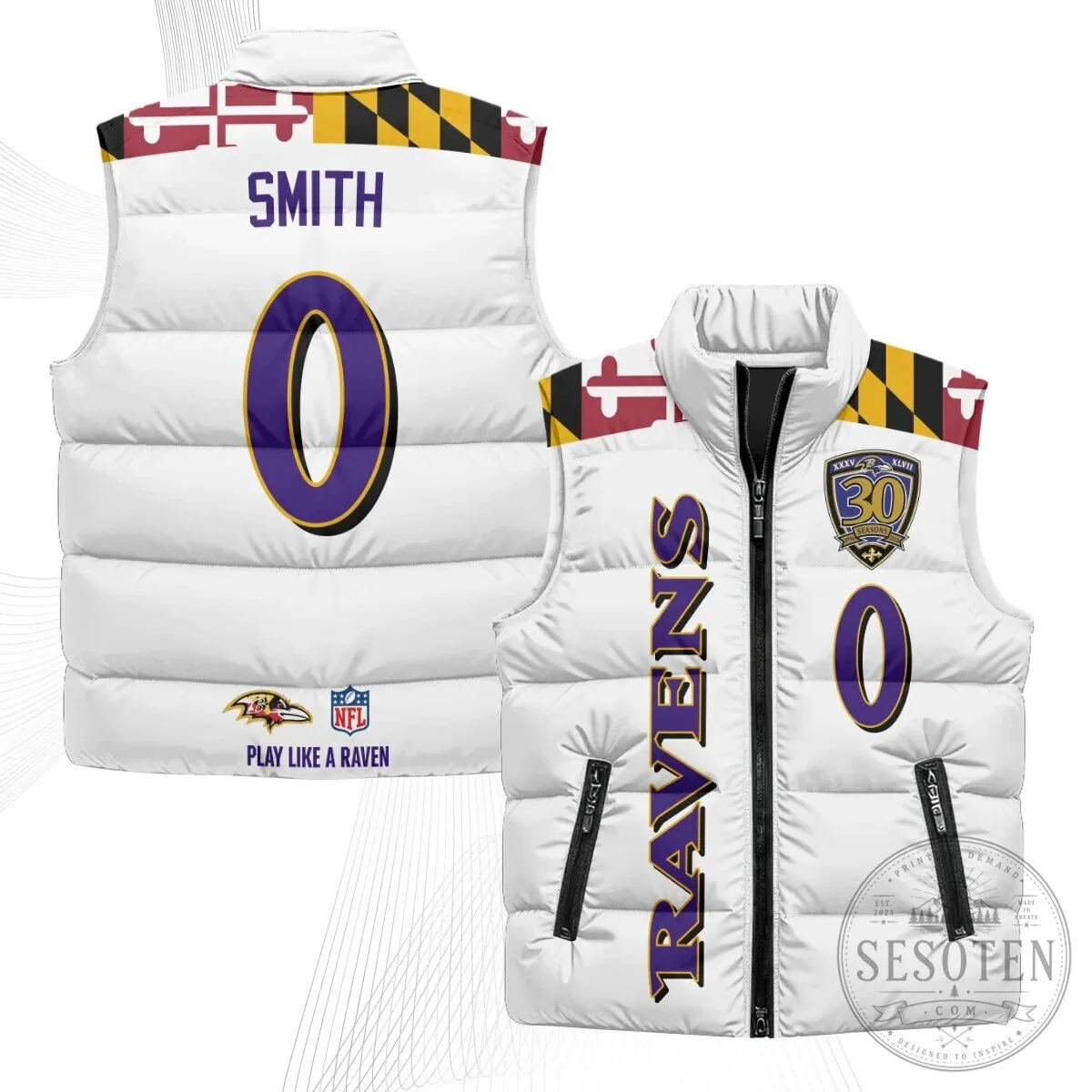Baltimore Ravens Lamar Jackson Number 8 NFL Football Puffer Vest 66 Baltimore Ravens Lamar Jackson Number 8 NFL Football Puffer Vest